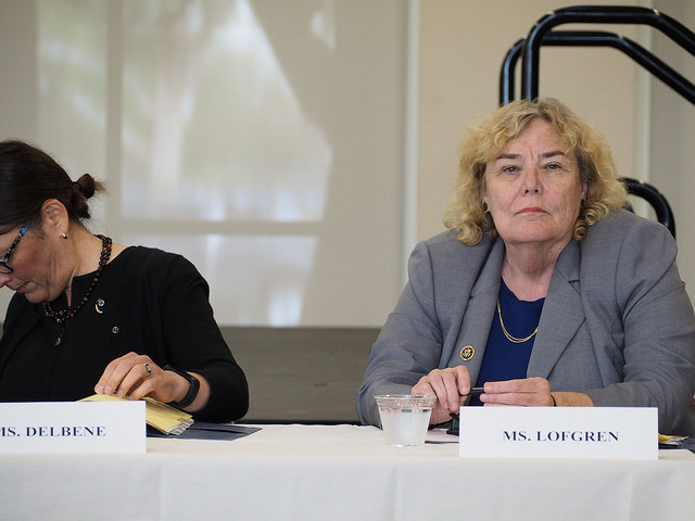 Representative Lofgren considers a panelist's statement.