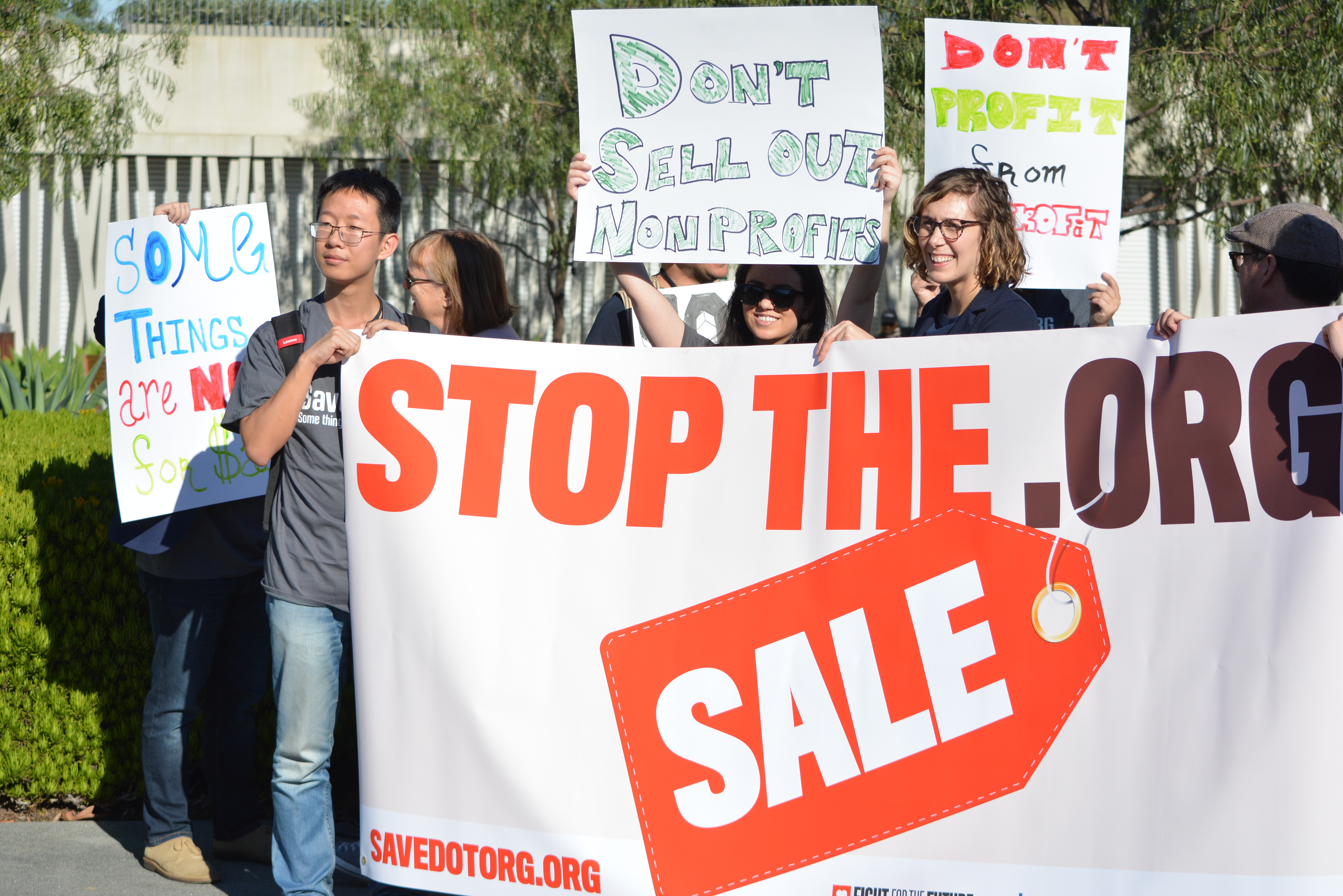 Protesters gathered at ICANN in support of nonprofits and .orgs