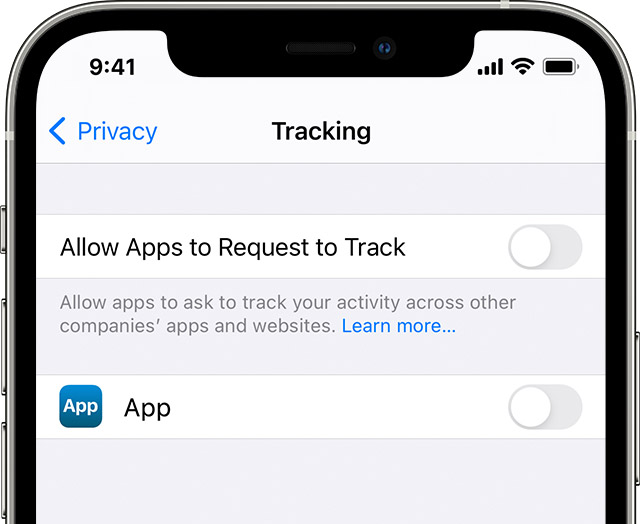 A screenshot of the iOS "Allow Apps to Request To Track" option. A screenshot of the iOS "Allow Apps to Request To Track" option.