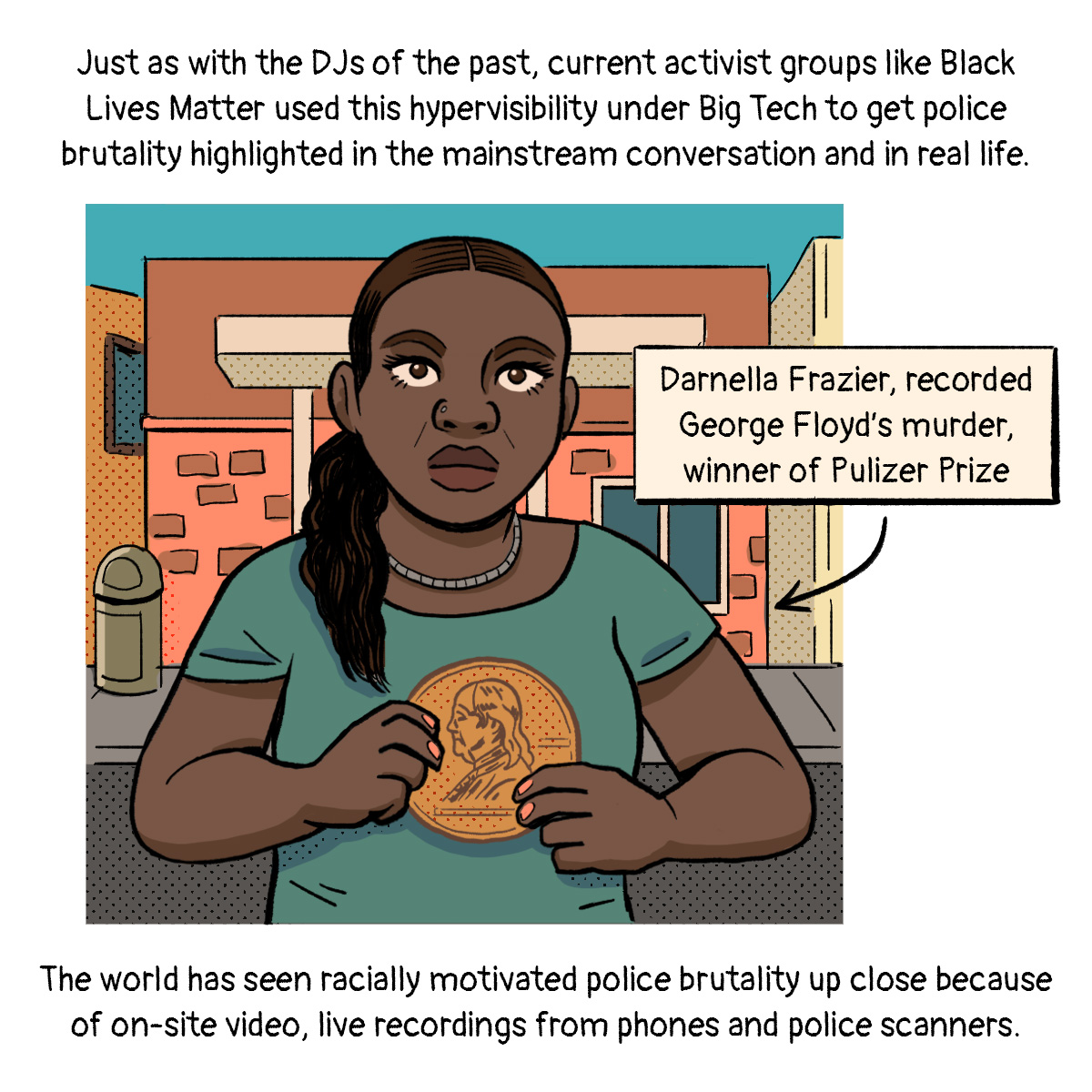 A portrait of Darnella Frazier, holding her Pulitzer Prize.