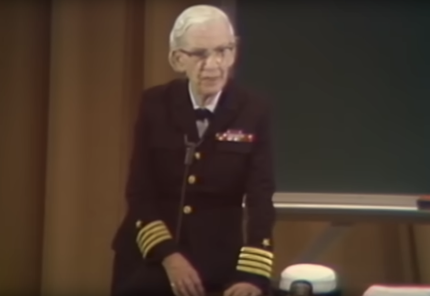 The official portrait of Grace Hopper with a heavily medaled uniform. The official portrait of Grace Hopper with a heavily medaled uniform.